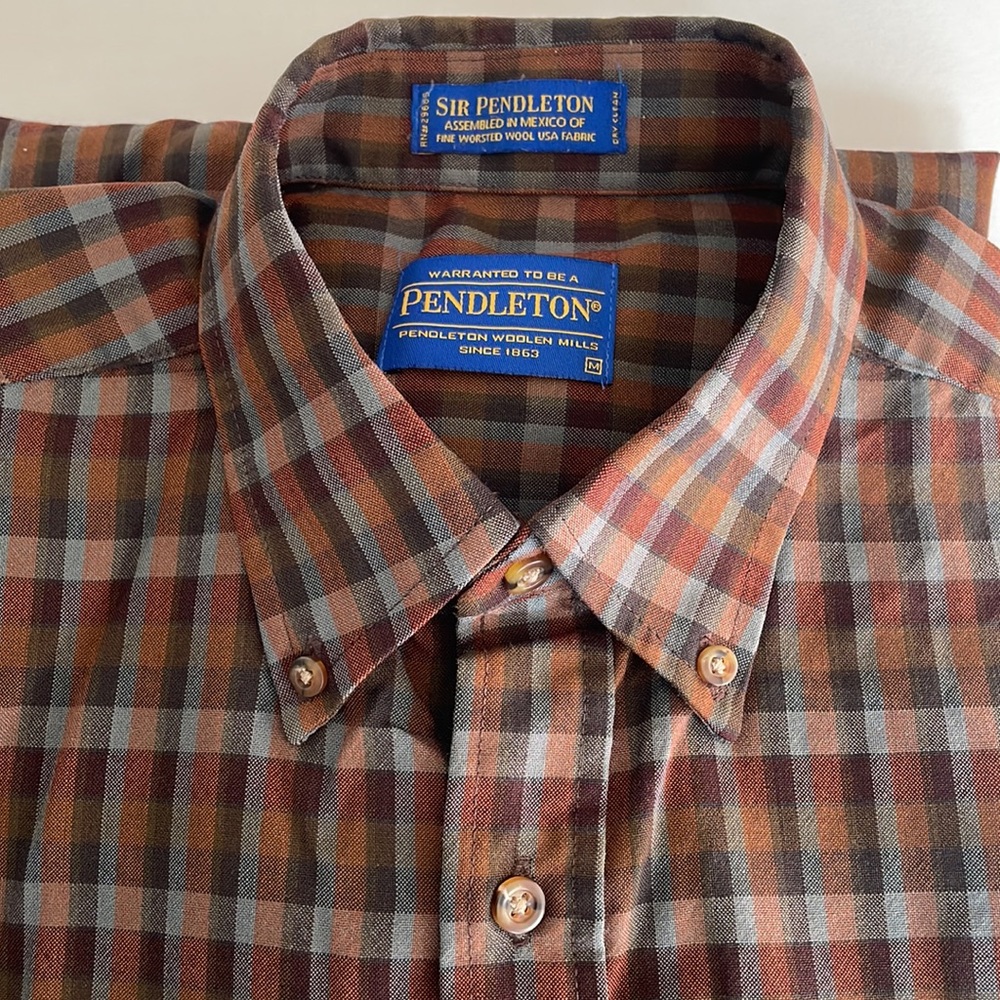 Sir Pendleton 100% Worsted Wool Plaid Button Down Shirt Mens Size Medium